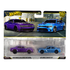 Hotwheels Model Car Set 1/43 Dodge Challenger SRT Demon 2018 Purple, Dodge Charger SRT 2015 Blue